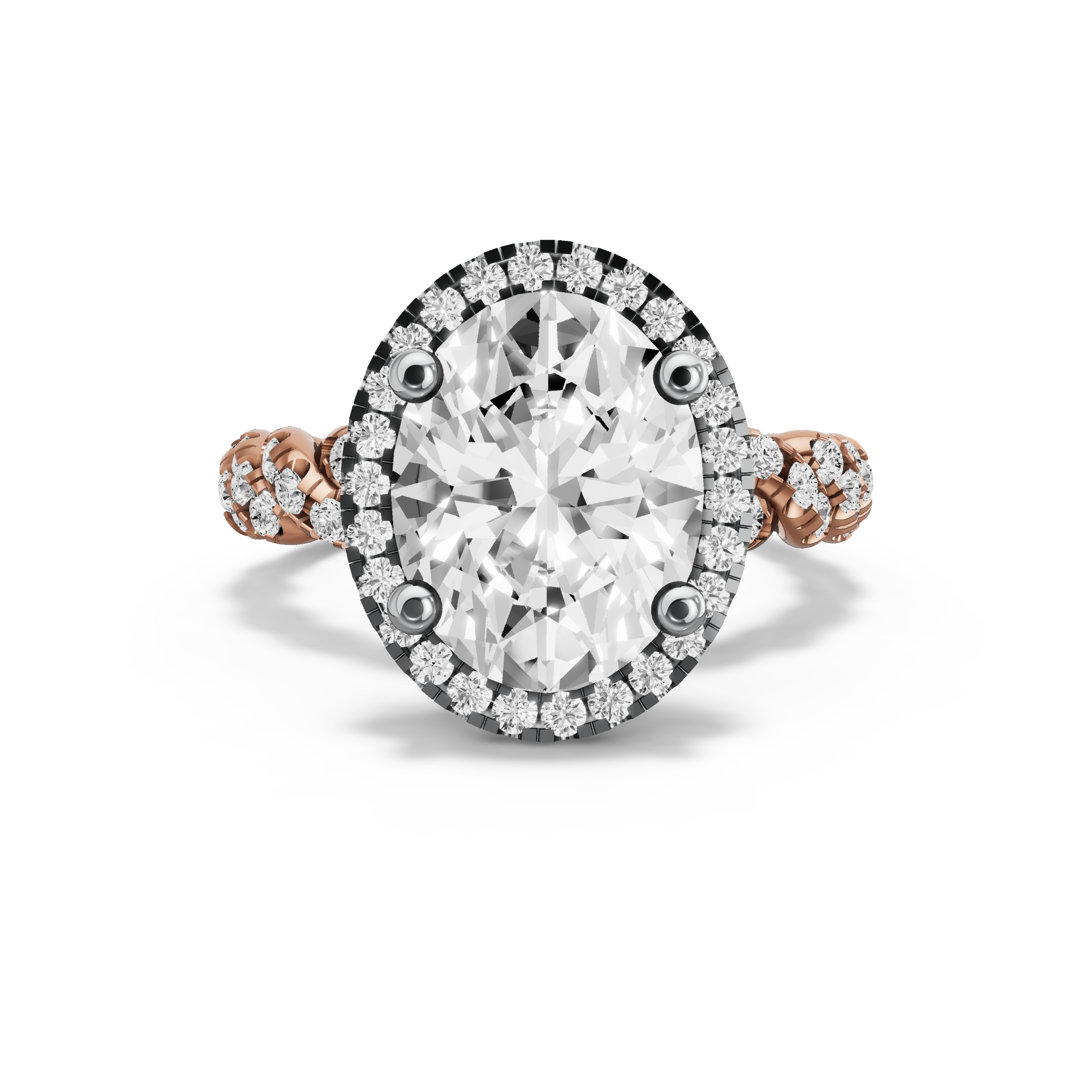 Image for Oval Pave Halo Ring with Twist Pave band in 10K Two Tone Rose Gold