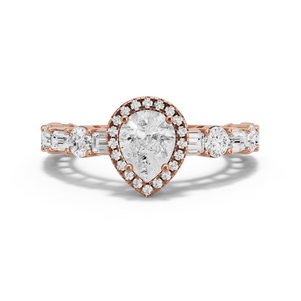 Image for Pear Pave Halo Ring with Alternating Baguette band