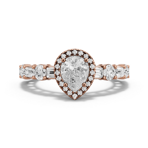Image for Pear Pave Halo Ring with Alternating Baguette band in 14K Rose Gold