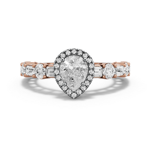 Image for Pear Pave Halo Ring with Alternating Baguette band