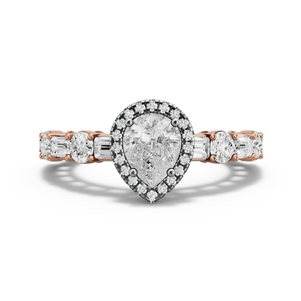 Image for Pear Pave Halo Ring with Alternating Baguette band in 14K Two Tone Rose Gold