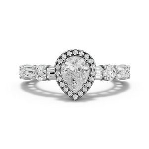 Image for Pear Pave Halo Ring with Alternating Baguette band in 18K White Gold