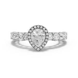Image for Pear Pave Halo Ring with Alternating Baguette band