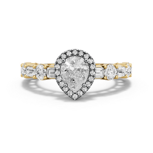Image for Pear Pave Halo Ring with Alternating Baguette band