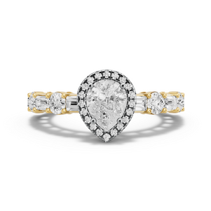 Image for Pear Pave Halo Ring with Alternating Baguette band in 14K Two Tone Yellow Gold