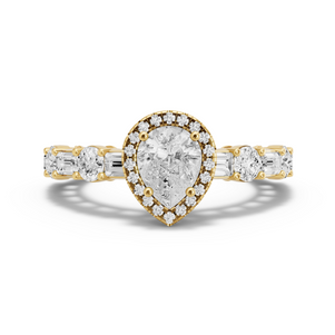 Image for Pear Pave Halo Ring with Alternating Baguette band in 14K Yellow Gold