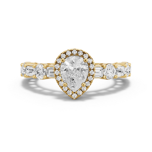 Image for Pear Pave Halo Ring with Alternating Baguette band