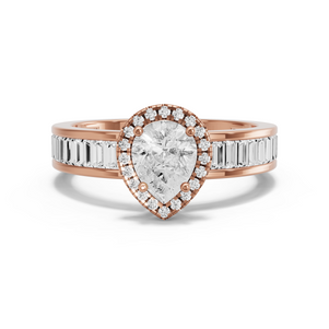 Image for Pear Pave Halo Ring with Baguette Channel band