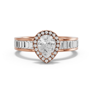 Image for Pear Pave Halo Ring with Baguette Channel band in 14K Rose Gold