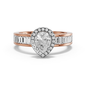 Image for Pear Pave Halo Ring with Baguette Channel band