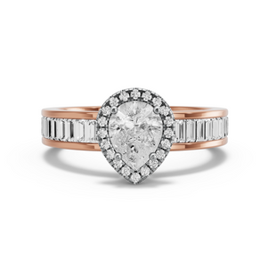 Image for Pear Pave Halo Ring with Baguette Channel band in 18K Two Tone Rose Gold