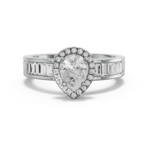 Image for Pear Pave Halo Ring with Baguette Channel band
