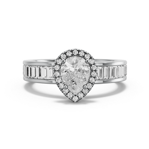 Image for Pear Pave Halo Ring with Baguette Channel band in 14K White Gold