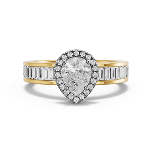 Image for Pear Pave Halo Ring with Baguette Channel band in 14K Two Tone Yellow Gold