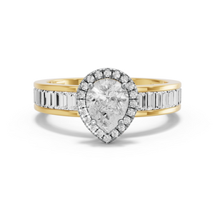 Image for Pear Pave Halo Ring with Baguette Channel band
