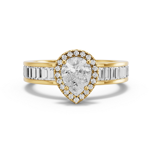 Image for Pear Pave Halo Ring with Baguette Channel band in 14K Yellow Gold