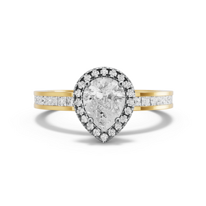 Image for Pear Pave Halo Ring with Channel band in 10K Two Tone Yellow Gold