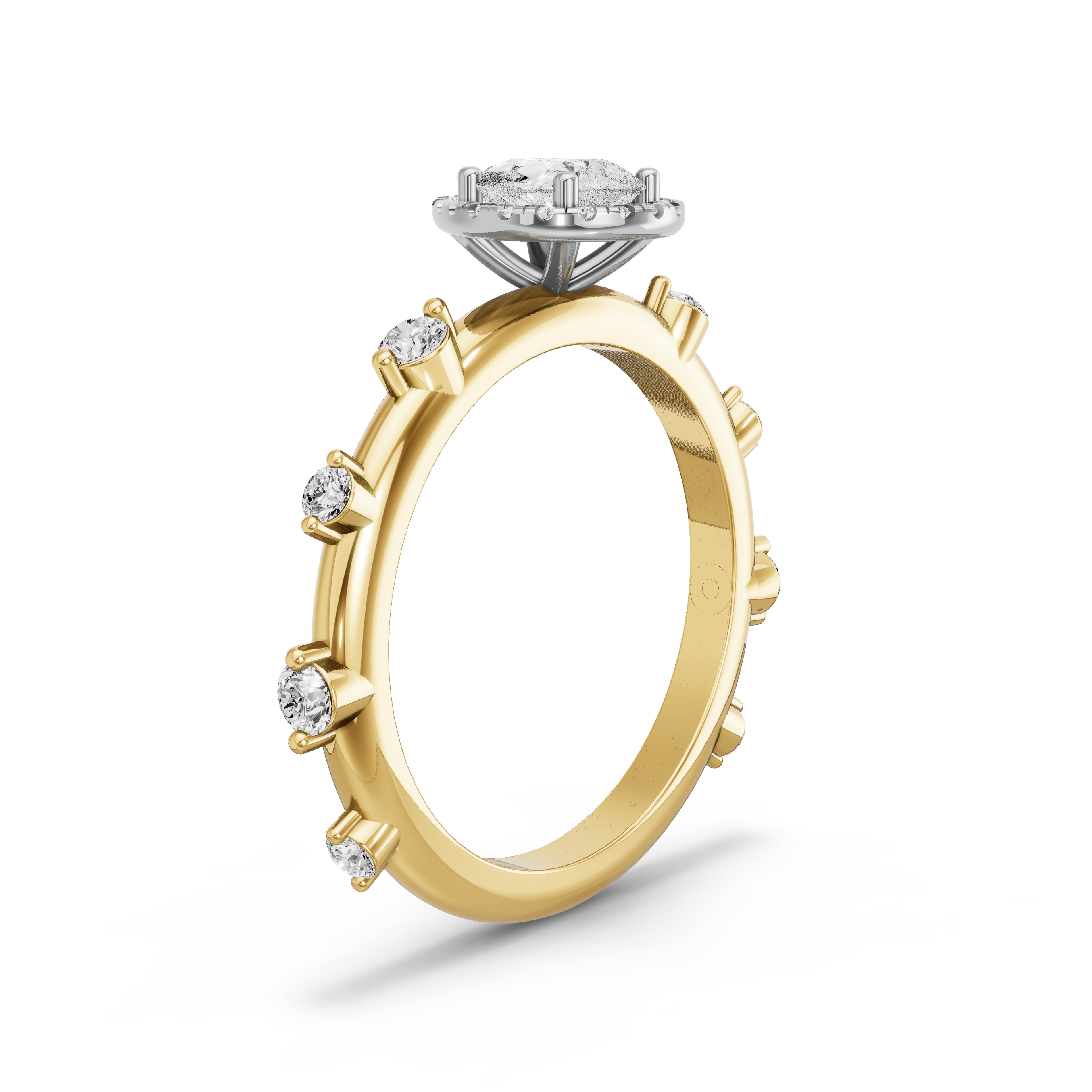 Image for pear-pave-halo-ring-with-floating-station-band-in-18k-two-tone-yellow-gold