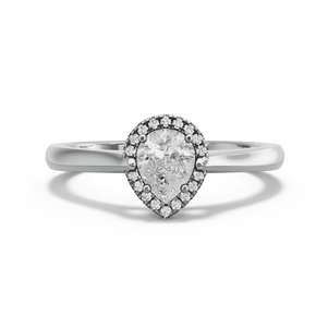 Image for Pear Pave Halo Ring with Knife Edge Cathedral band in 18K White Gold
