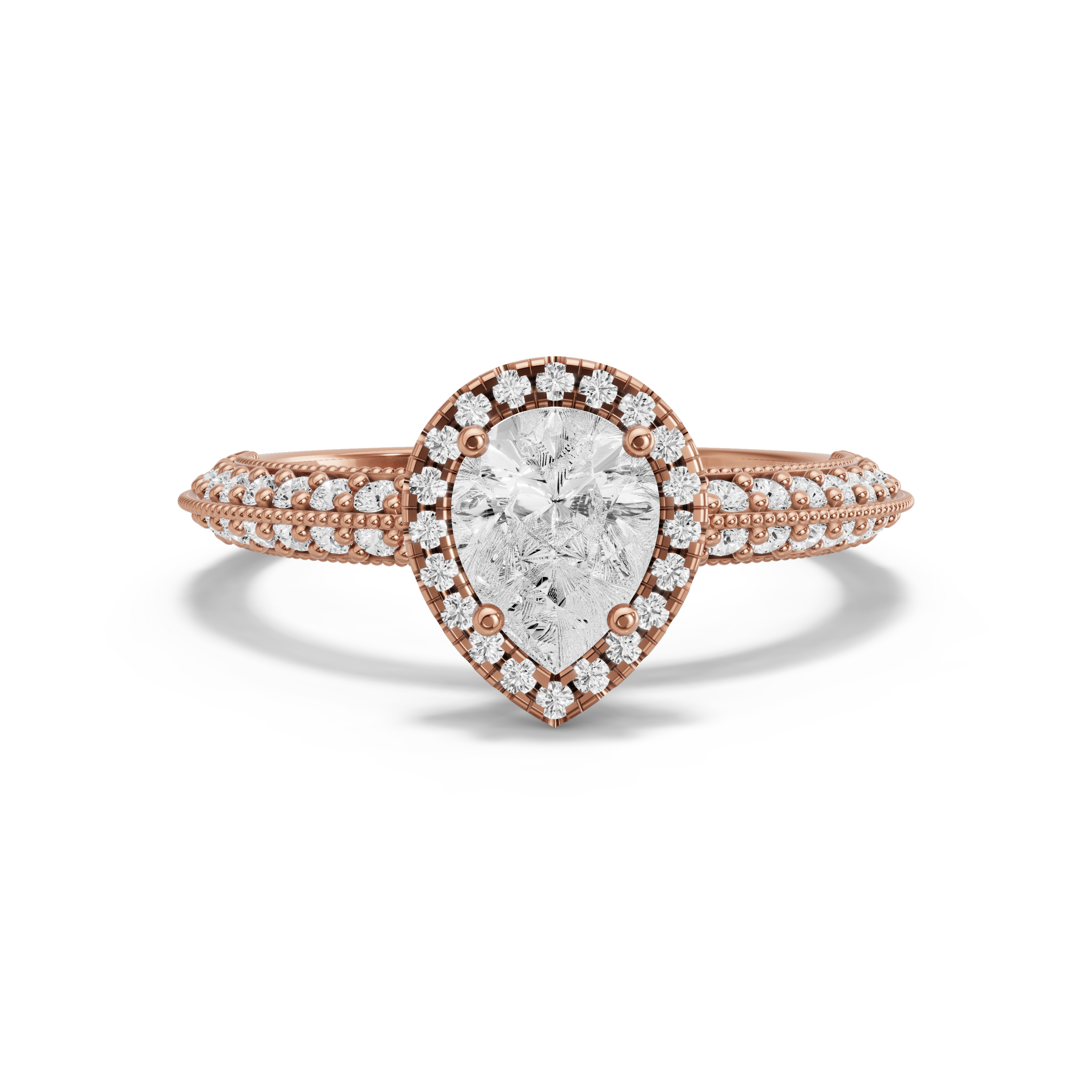Image for Pear Pave Halo Ring with Knife Edge Pave band