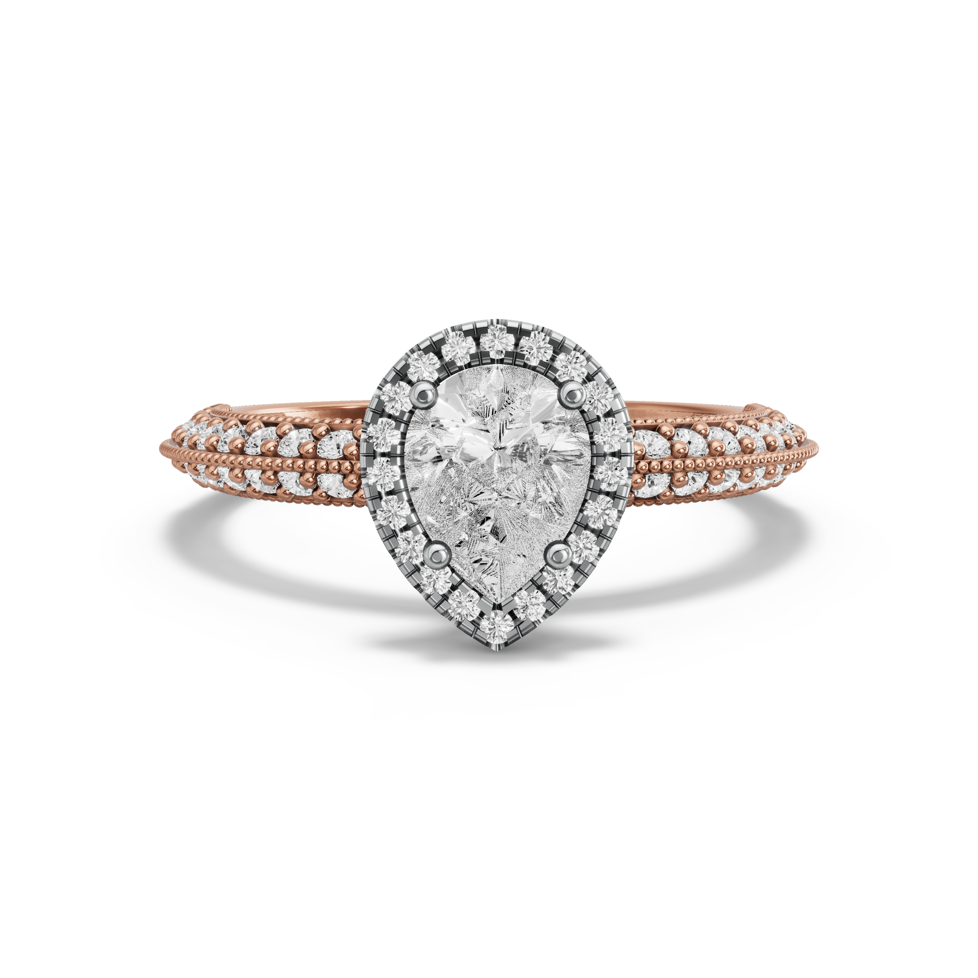 Image for Pear Pave Halo Ring with Knife Edge Pave band