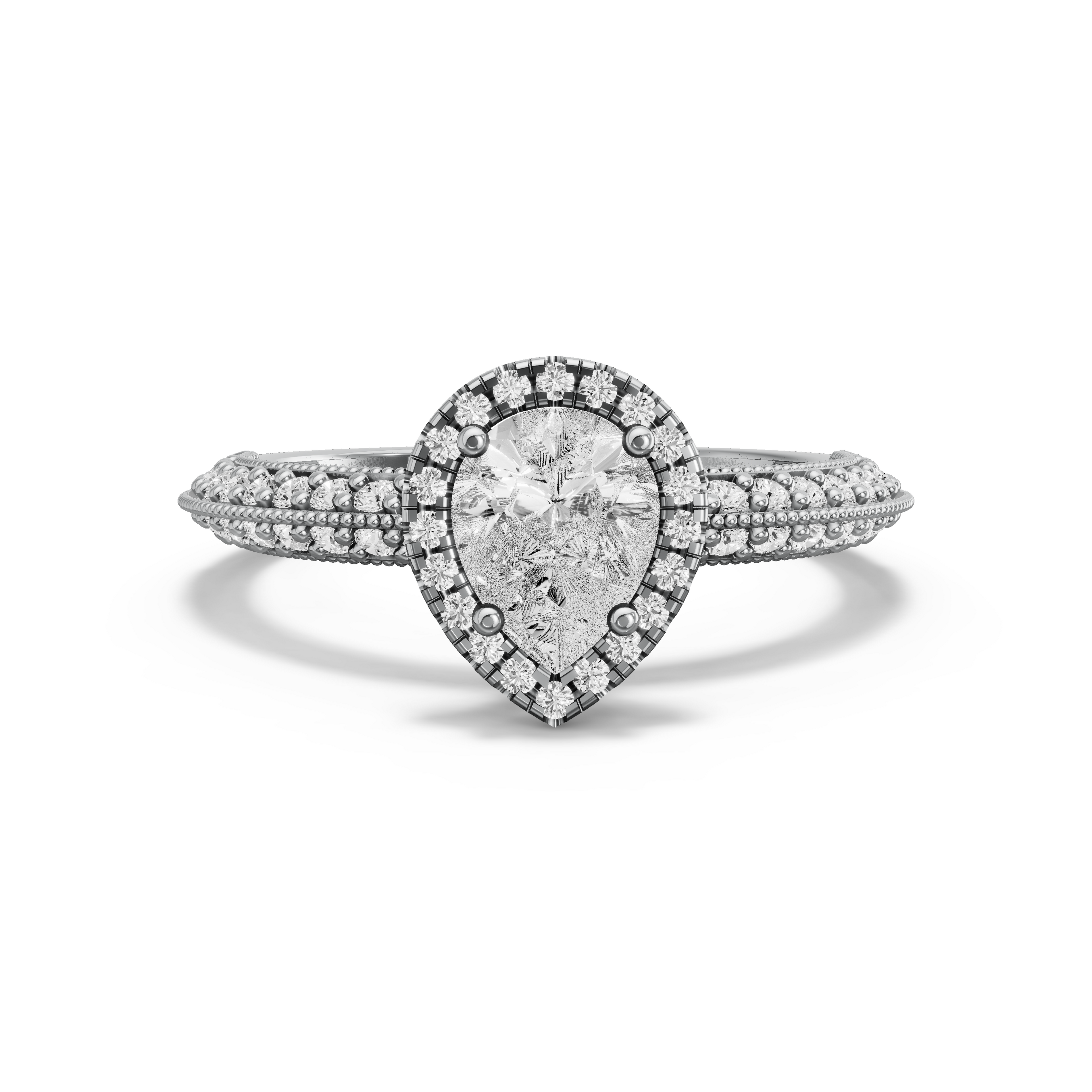 Image for Pear Pave Halo Ring with Knife Edge Pave band