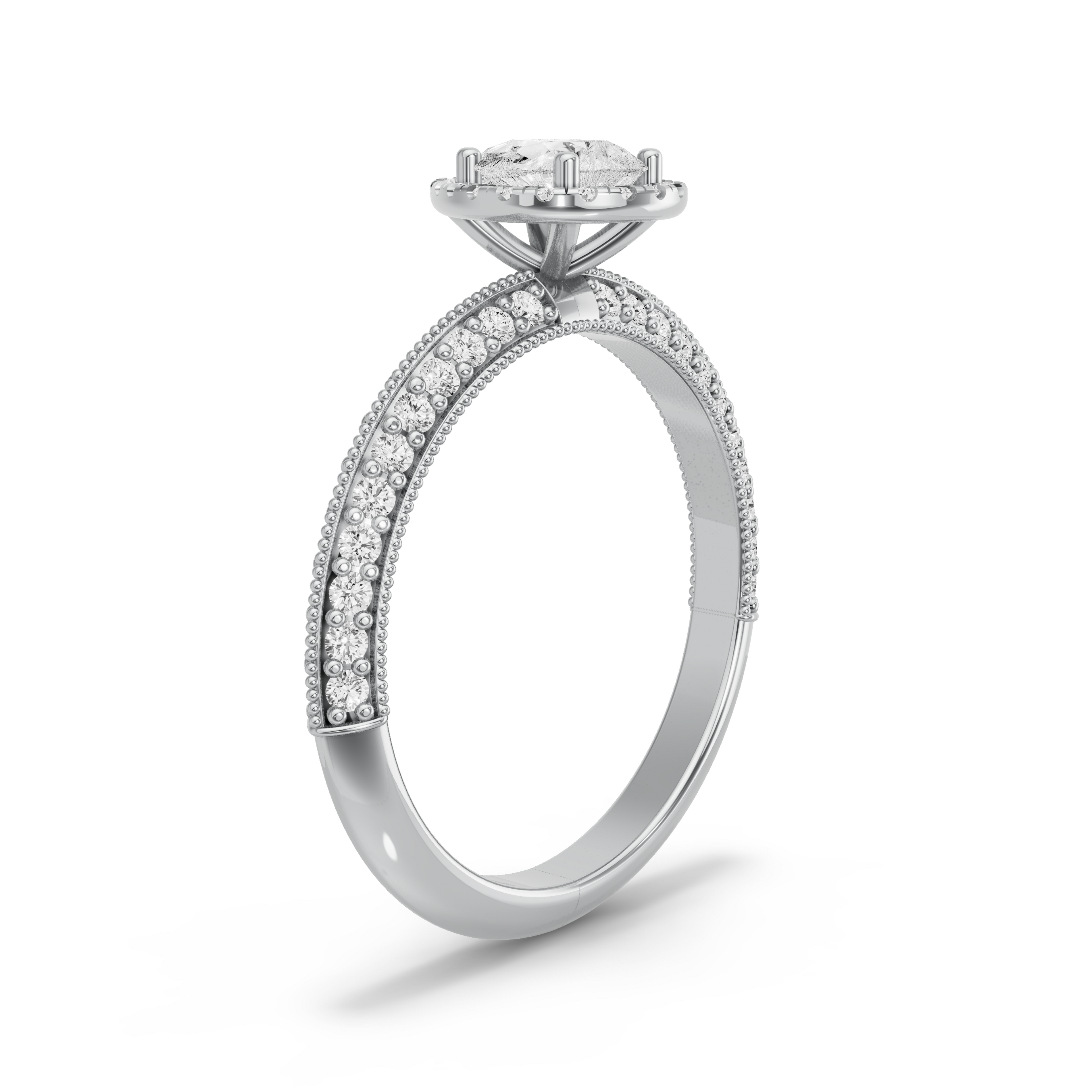 Image for Pear Pave Halo Ring with Knife Edge Pave band