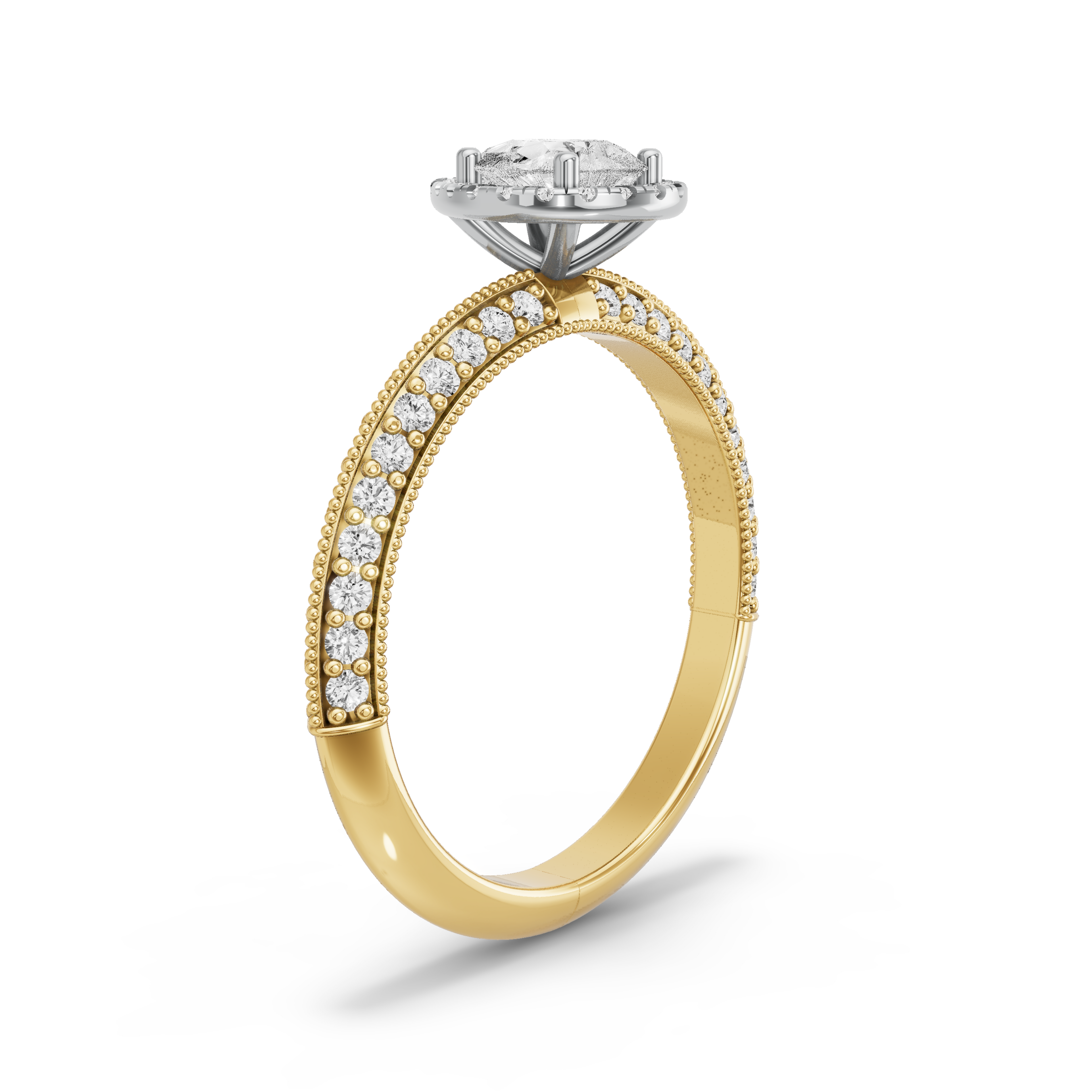 Image for Pear Pave Halo Ring with Knife Edge Pave band