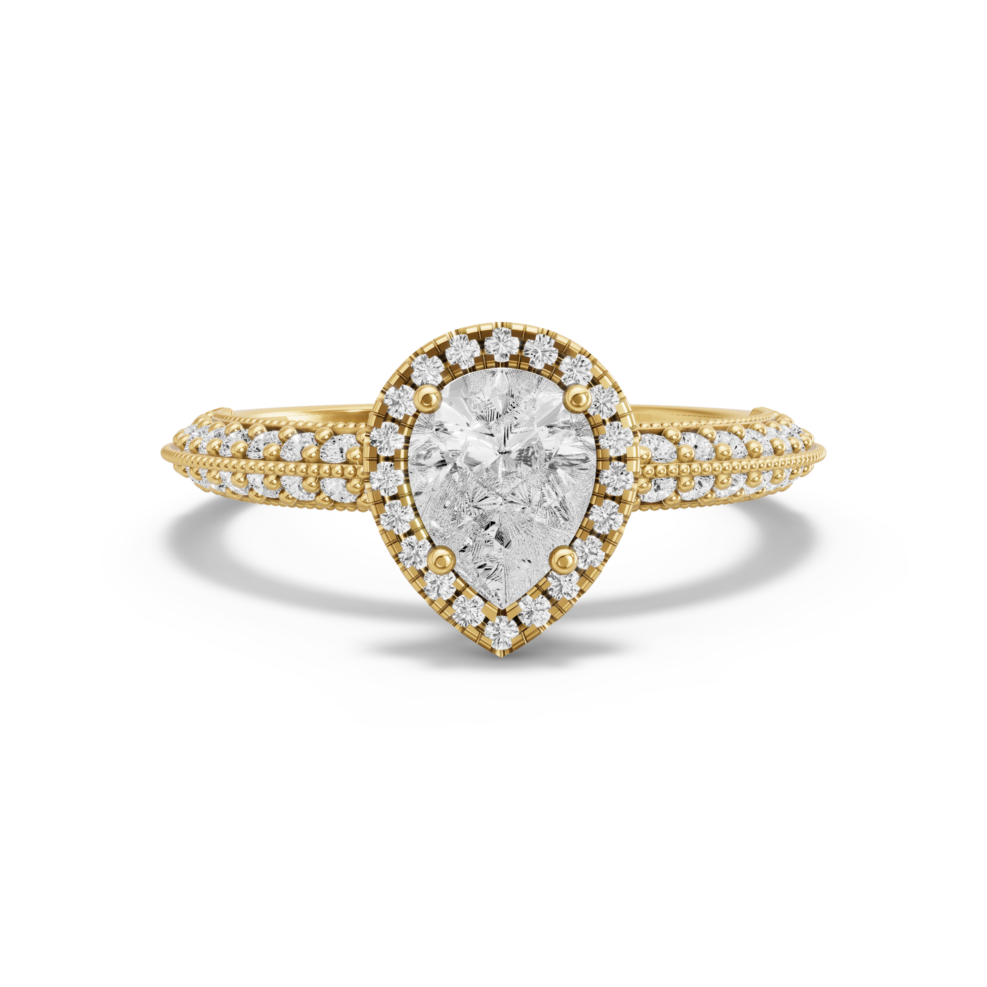 Image for Pear Pave Halo Ring with Knife Edge Pave band