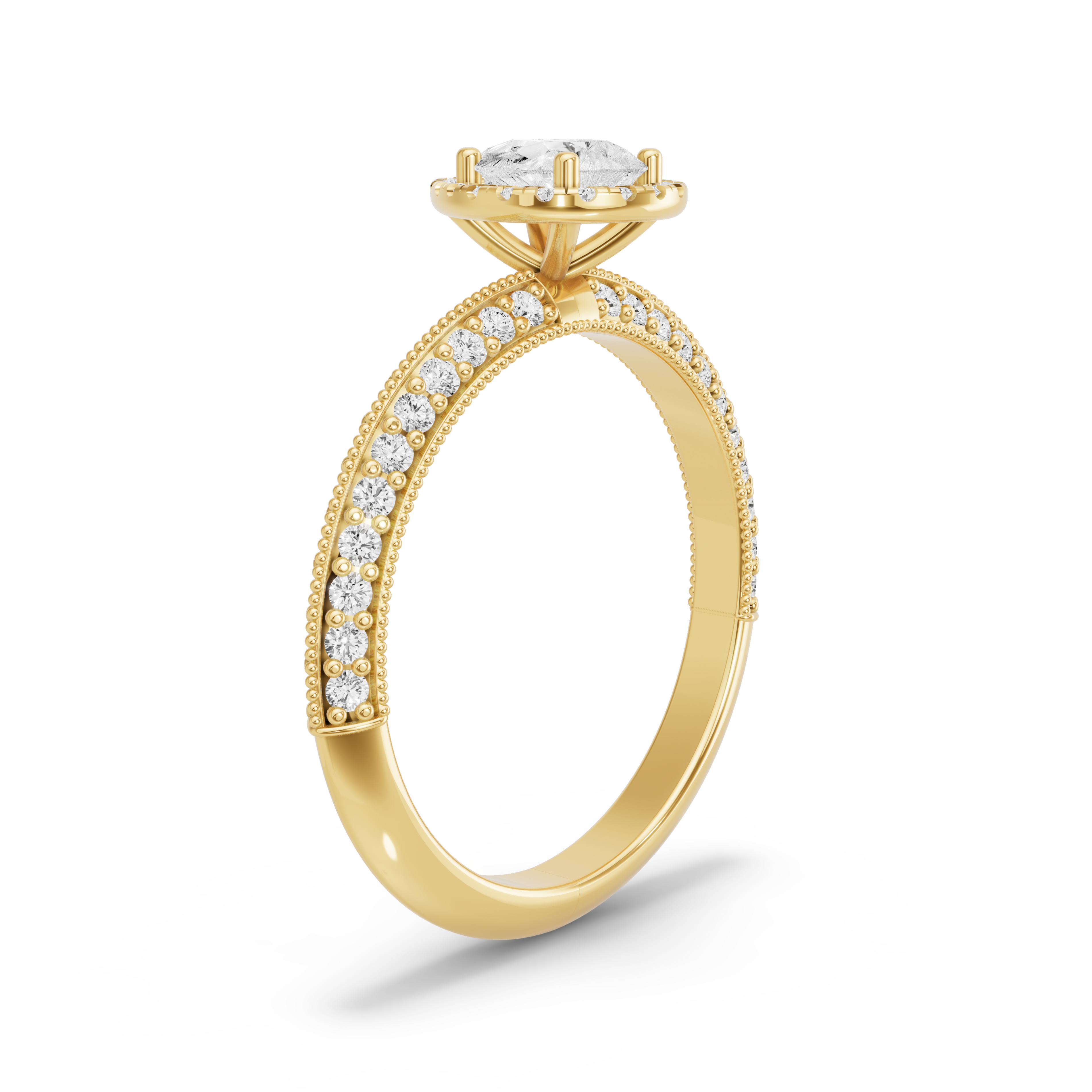 Image for Pear Pave Halo Ring with Knife Edge Pave band
