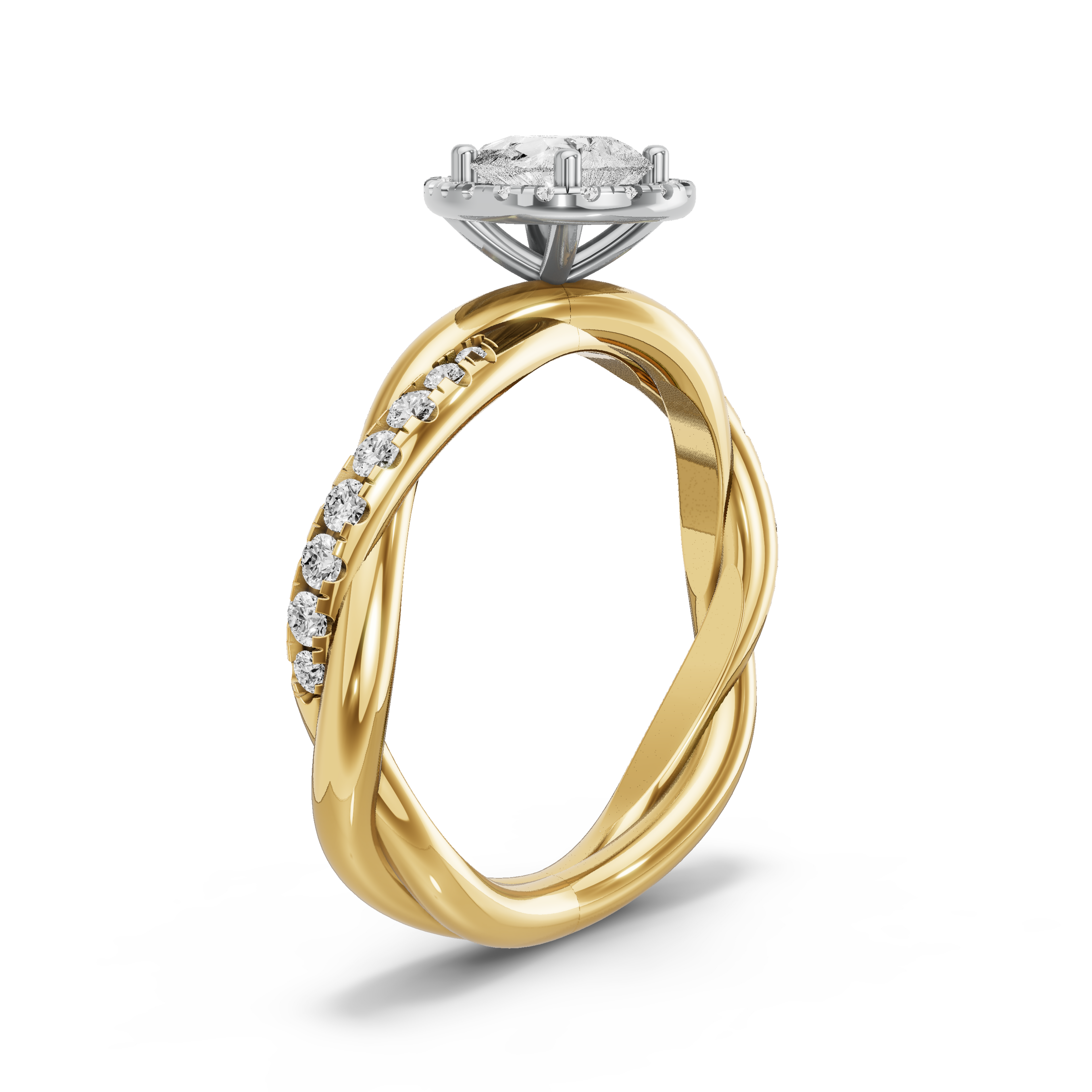 Image for Pear Pave Halo Ring with Rope Pave band