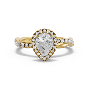 Image for Pear Pave Halo Ring with Rope Pave band in 14K Yellow Gold