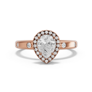 Image for Pear Pave Halo Ring with Sleek Accent band in 18K Rose Gold