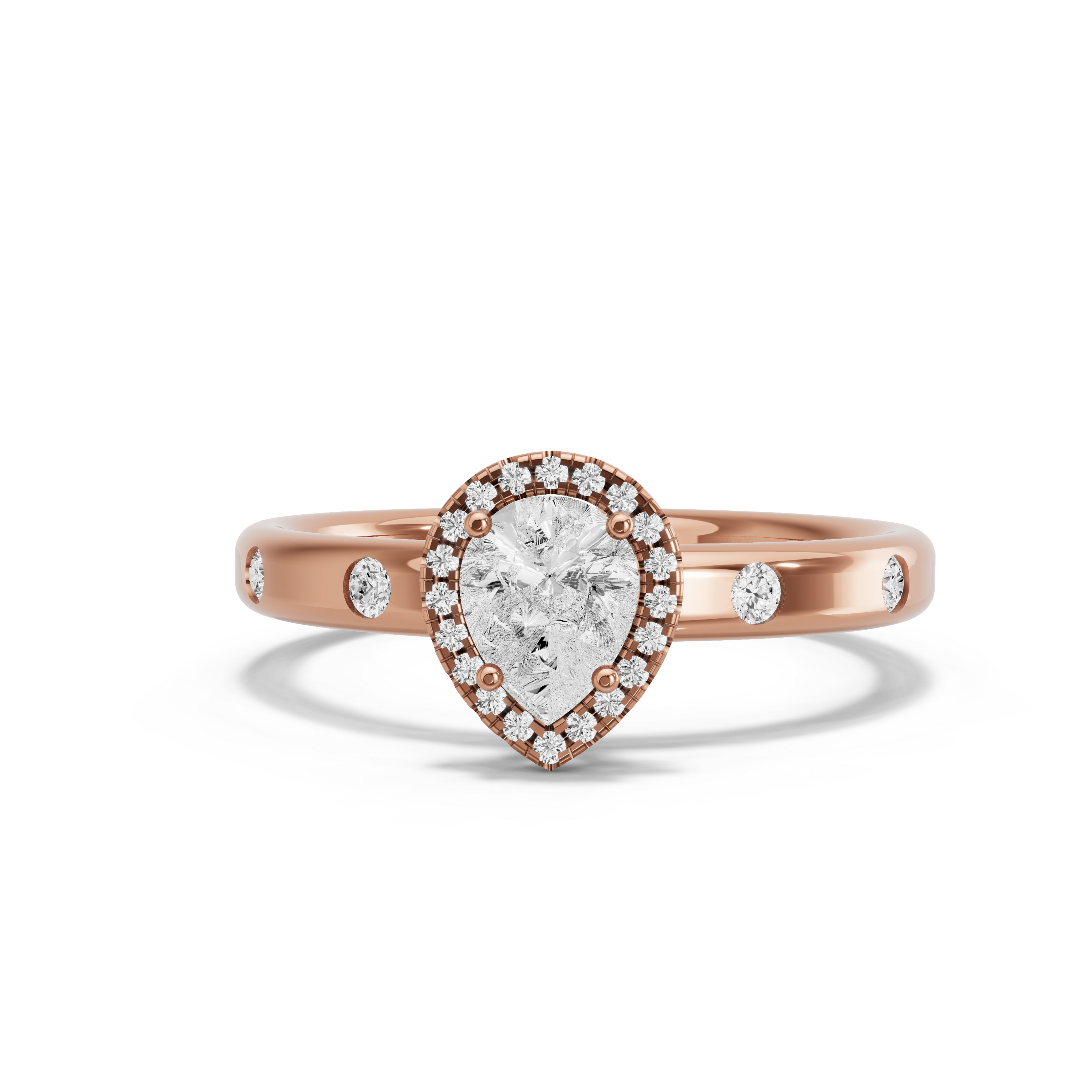 Image for pear-pave-halo-ring-with-sleek-accent-band-in-18k-rose-gold