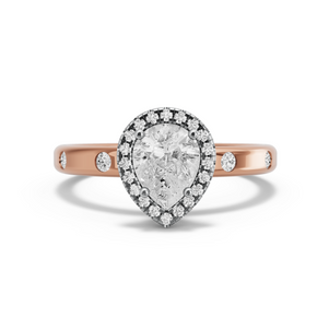 Image for Pear Pave Halo Ring with Sleek Accent band in 18K Two Tone Rose Gold