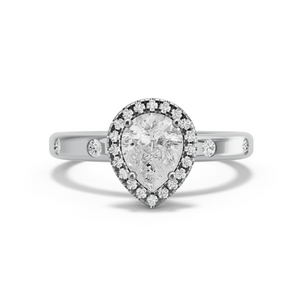 Image for Pear Pave Halo Ring with Sleek Accent band in 14K White Gold