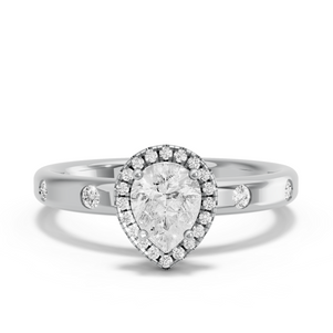 Image for Pear Pave Halo Ring with Sleek Accent band
