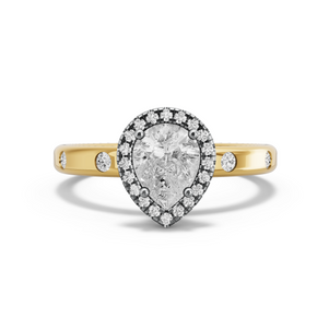 Image for Pear Pave Halo Ring with Sleek Accent band in 14K Two Tone Yellow Gold