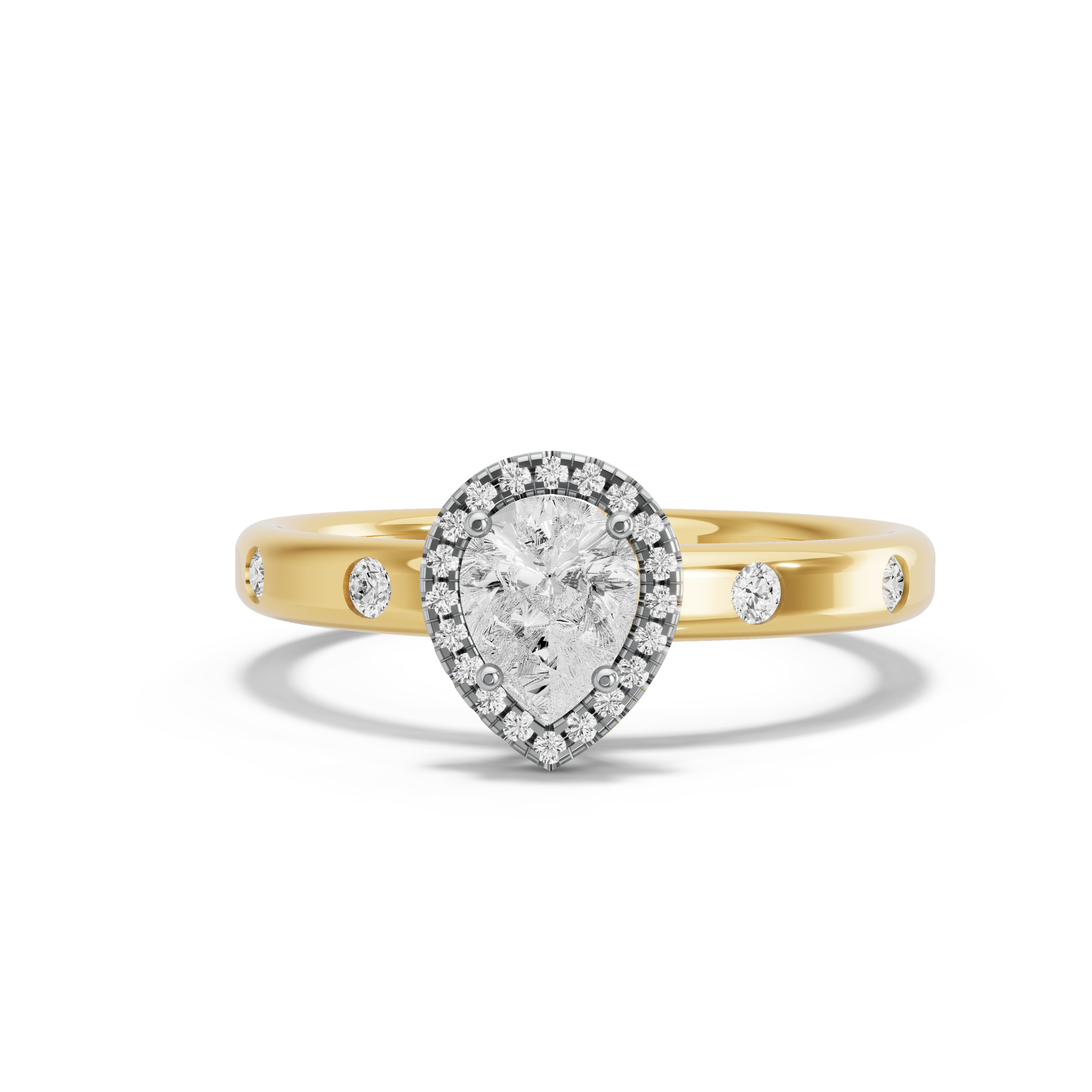 Image for pear-pave-halo-ring-with-sleek-accent-band-in-18k-two-tone-yellow-gold