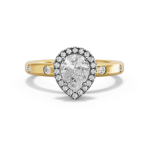 Image for Pear Pave Halo Ring with Sleek Accent band