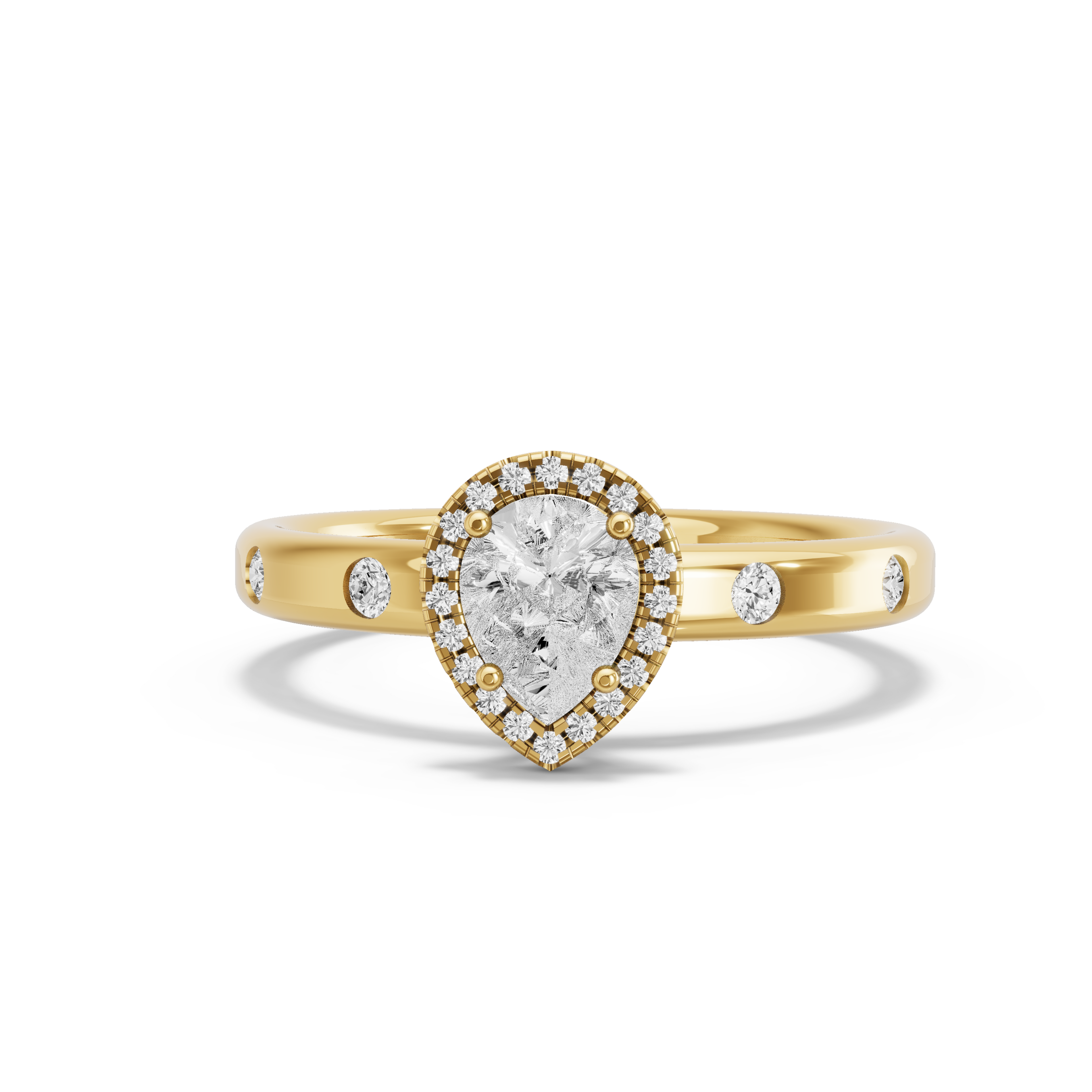 Image for pear-pave-halo-ring-with-sleek-accent-band-in-18k-yellow-gold