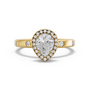 Image for Pear Pave Halo Ring with Sleek Accent band in 14K Yellow Gold
