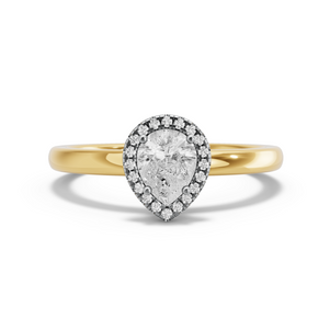 Image for Pear Pave Halo Ring with Solitaire band in 10K Two Tone Yellow Gold