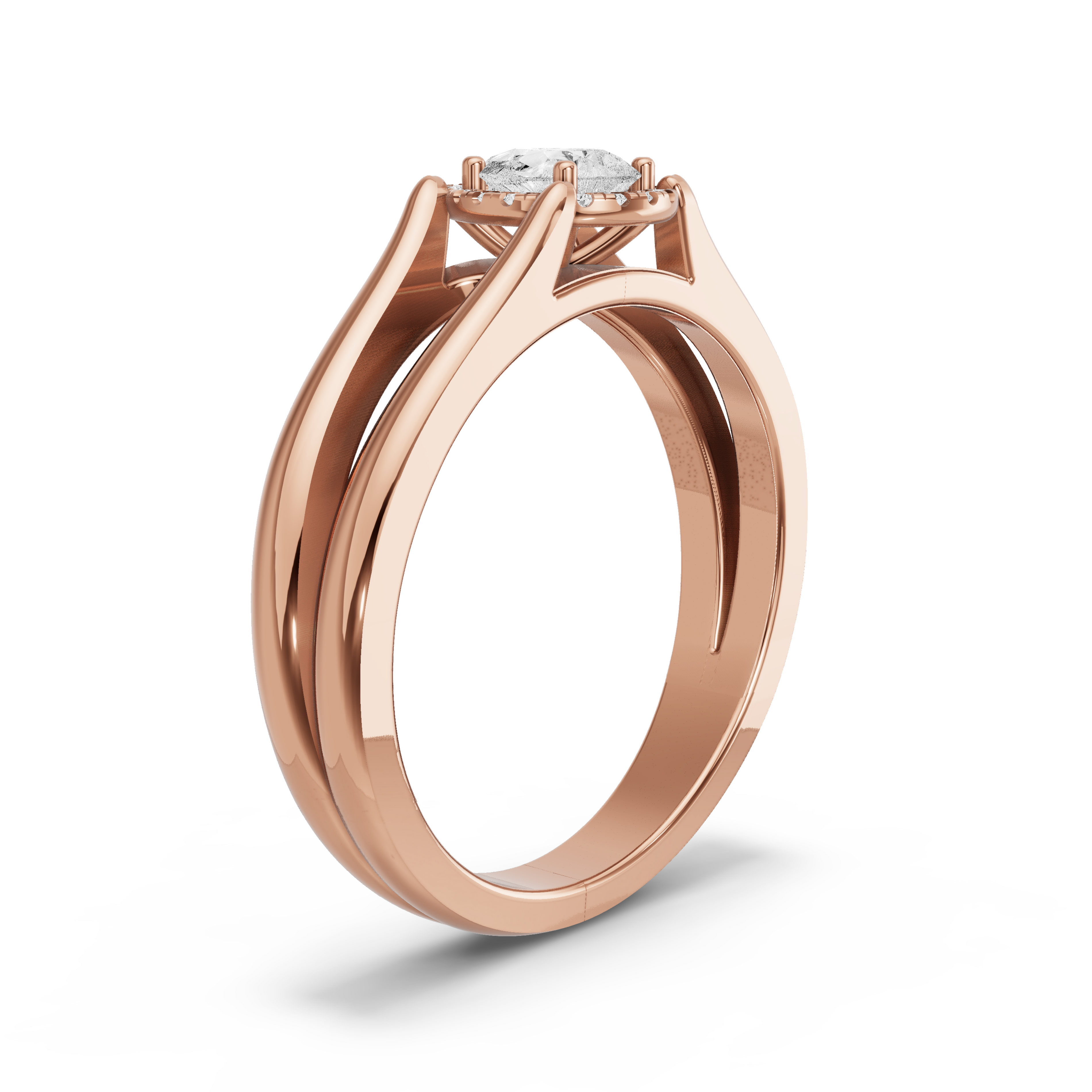 Image for Pear Pave Halo Ring with Split Ring Solitaire band