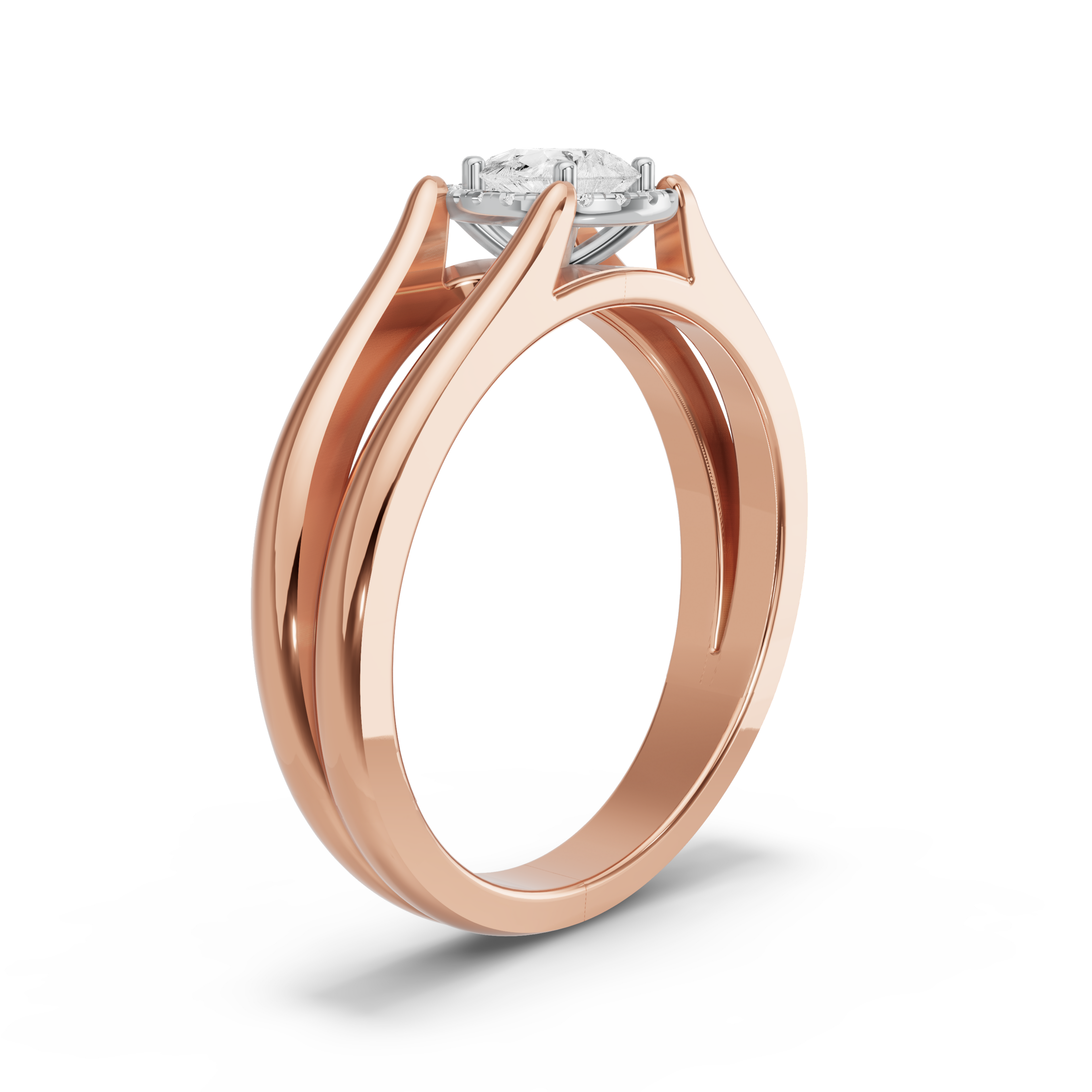 Image for Pear Pave Halo Ring with Split Ring Solitaire band