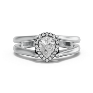 Image for Pear Pave Halo Ring with Split Ring Solitaire band in 14K White Gold
