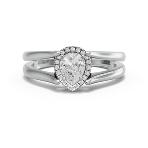 Image for Pear Pave Halo Ring with Split Ring Solitaire band