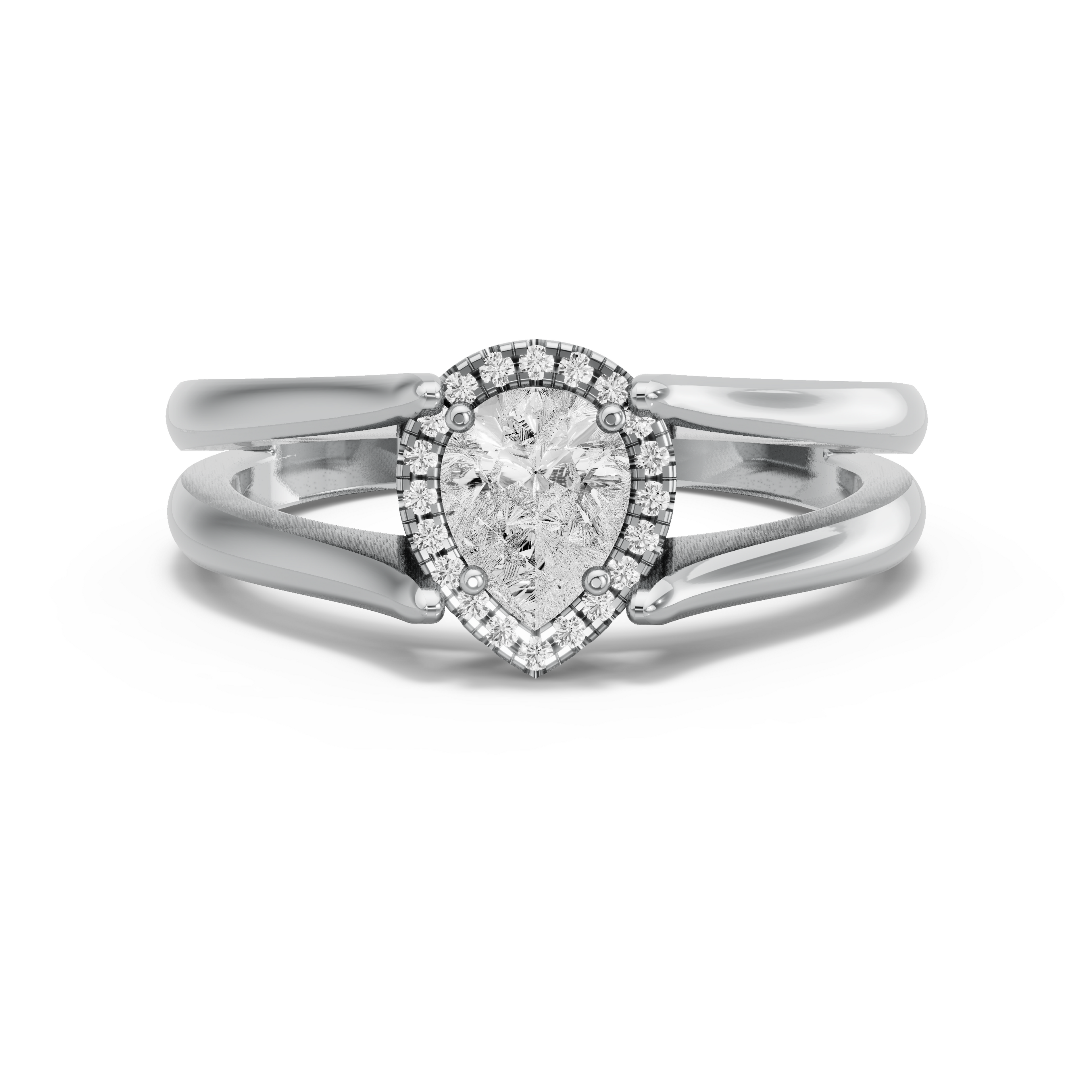 Image for Pear Pave Halo Ring with Split Ring Solitaire band