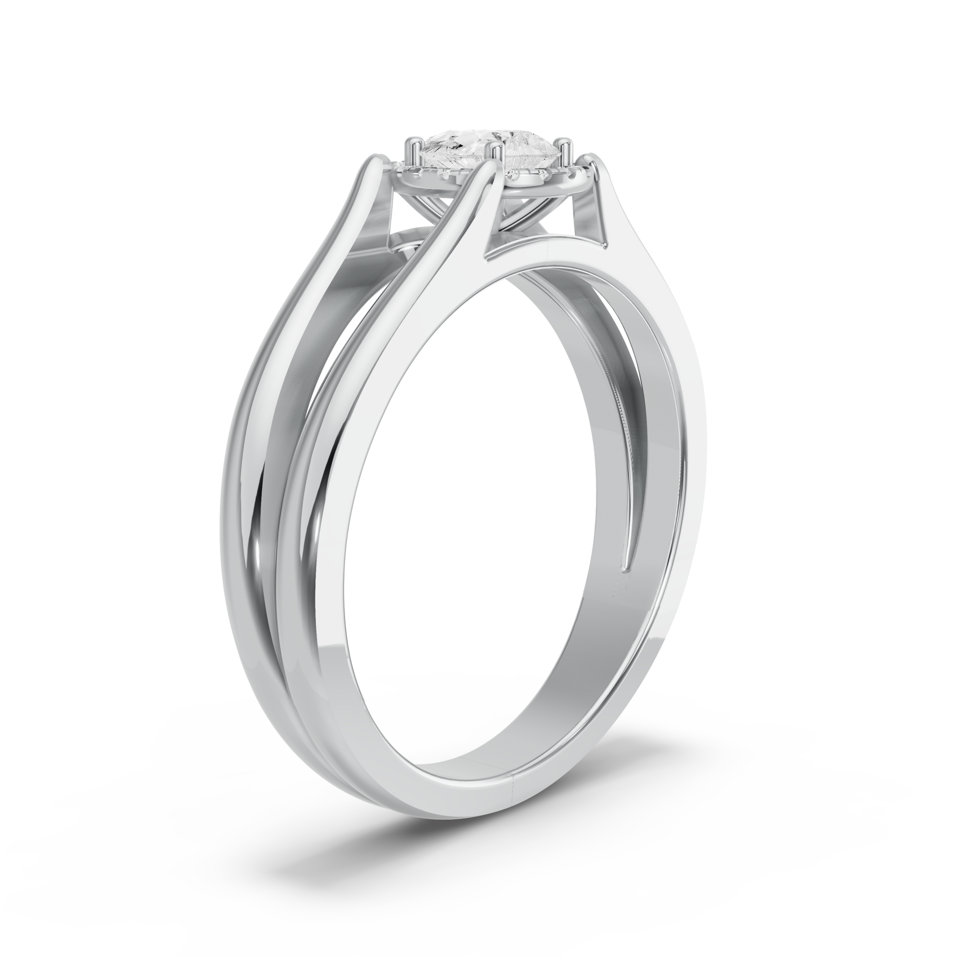 Image for Pear Pave Halo Ring with Split Ring Solitaire band