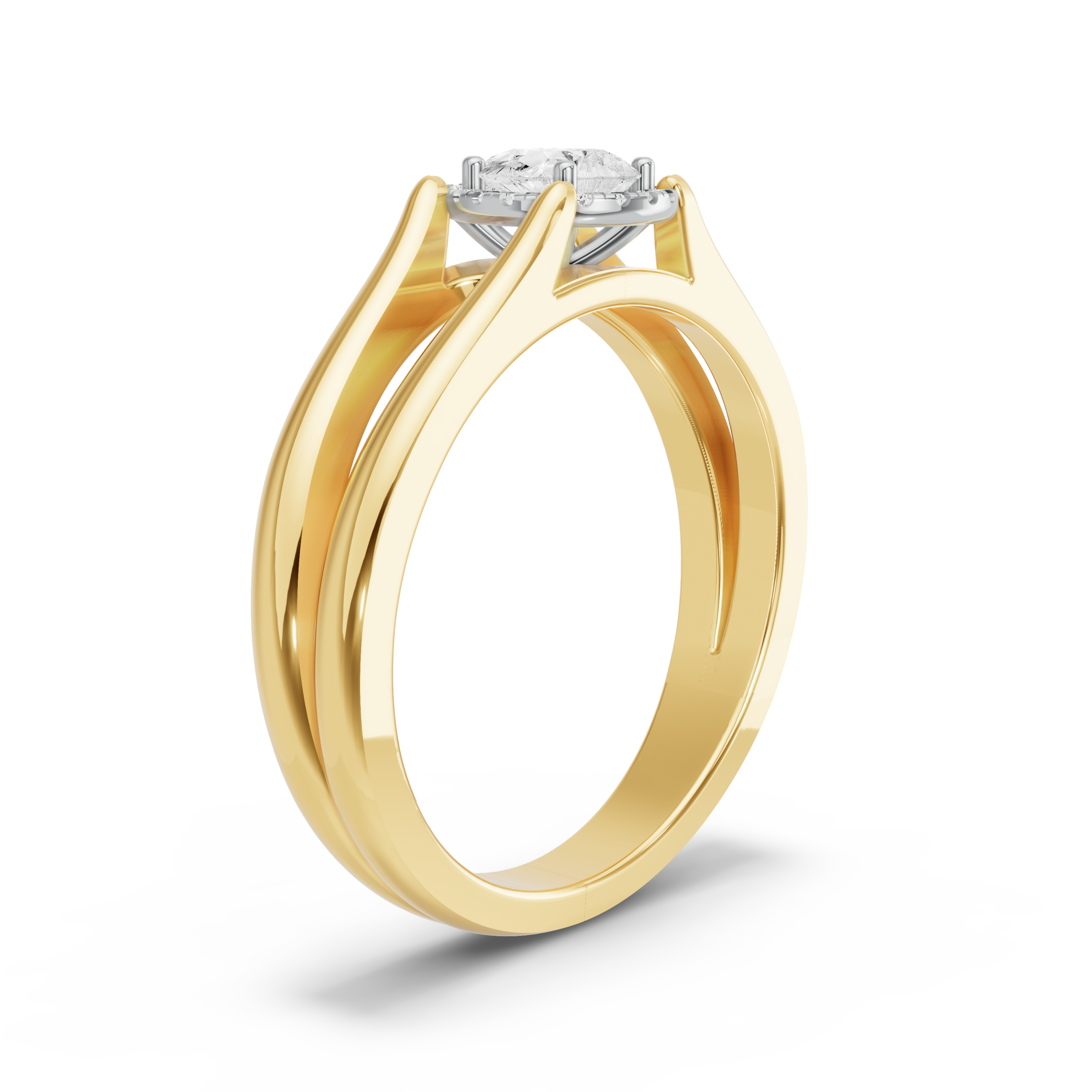 Image for Pear Pave Halo Ring with Split Ring Solitaire band